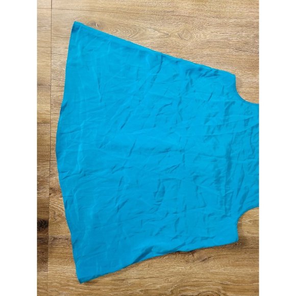 BCBG Maxazria Womens Aqua S Dress Tank Fringe Criss Cross Longer Back 100% Silk - Picture 6 of 7